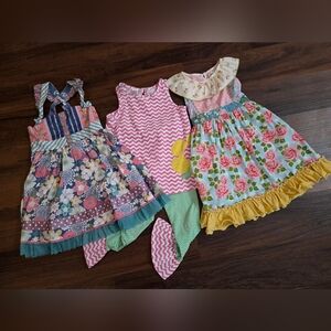 Bundle Of Matilda Jane Floral Dresses and A Chevron Top/Leggings Set, Sz 6